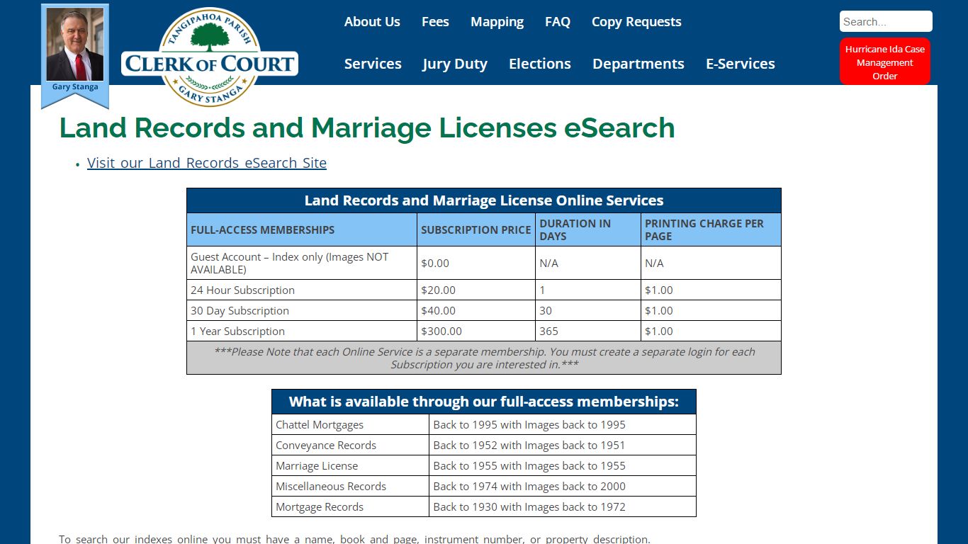 Tangipahoa Parish Clerk of Court > E-Services > Land Records and ...