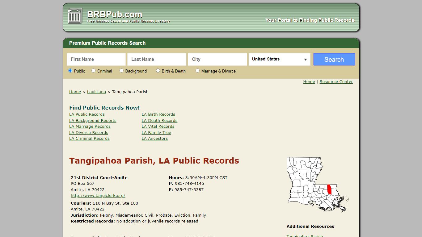 Tangipahoa Parish, LA Public Records - BRB Pub